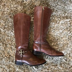 Tory Burch Riding Boots In Brown Leather